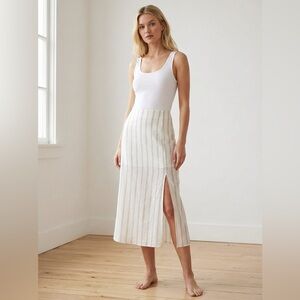 Blu Pepper Cream and Gray Striped Midi Skirt